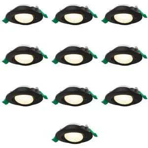 HOFTRONIC 10er Set Terni Dimmbarer LED-Einbaustrahler - 6 Watt 570 Lumen - Einstellbare CCT-Lichtfarbe 2700K/4000K/6000K - Geringe Einbautiefe 27mm - Rund - Kippbar - IP20 für Innen - Schwarz