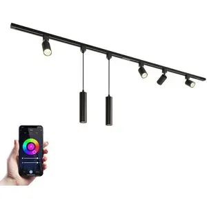 HOFTRONIC Taros LED Schienensysteme-Paket - Recht - 2x 1 m Schiene - 4 Schienenstrahler - 2 Pendelleuchte - Inkl. RGBWW GU10 - IP20 - modular - 230 V