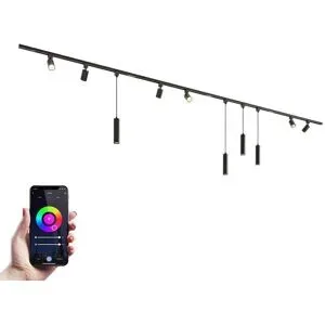 HOFTRONIC Taros LED Schienensysteme-Paket - Recht - 4x 1 m Schiene - 6 Schienenstrahler - 4 Pendelleuchte - Inkl. RGBWW GU10 - IP20 - Modular - 230V