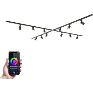 HOFTRONIC Taros LED Schienensysteme-Paket - X-Form - 4x 1,5 m Schiene - 12 Schienenstrahler - Inkl. RGBWW GU10 - IP20 - modular - 230 V