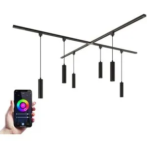 HOFTRONIC Taros LED Schienensysteme-Paket - X-Form - 4 x 1 m Schiene - 6 Pendelleuchte - Inkl. RGBWW GU10 - IP20 - modular - 230 V
