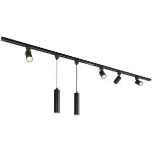 HOFTRONIC Taros LED Schienensysteme-Paket - Recht - 2x 1 m Schiene - 4 Schienenstrahler - 2 Pendelleuchte - Inkl. 2700K GU10 - IP20 - modular - 230 V