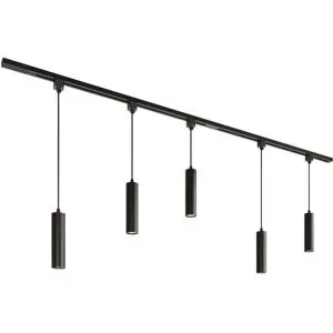 HOFTRONIC Taros LED Schienensysteme-Paket - Recht - 2x 1 m Schiene - 5 Pendelleuchte - Inkl. 2700K GU10 - IP20 - Modular - 230 V
