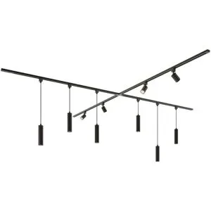 HOFTRONIC Taros LED Schienensysteme-Paket - X-Form - 4x 1,5 m Schiene - 4 Schienenstrahler - 6 Pendelleuchte - Inkl. 2700K GU10 - IP20 - modular - 230 V
