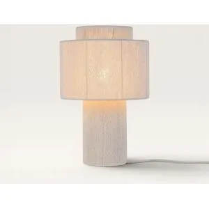 LUSENZ Nevada - Skandinavische Tischlampe Leinen Weiß 40 cm - Nachttischlampe - E27 Fassung - Mit ein/Aus-Schalter
