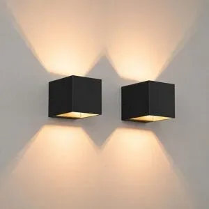 LUSENZ 2x Fornax nero - Würfelförmige Up-and-Down-Wandleuchte mit mattschwarzer Beschichtung
