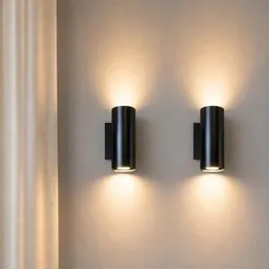 LUSENZ 2x Giove notte nera - Zylindrische Wandleuchte mit gebürsteter schwarzer Beschichtung - Up- und Downlight