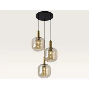 LUSENZ Hängelampe Xirena ambra III ? Drei Kugeln aus bernsteinfarbenem Glas mit verspielter Optik ? Ohne Lichtquelle