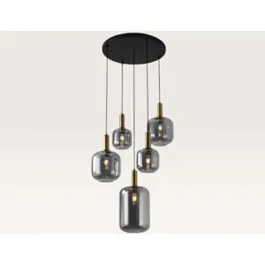 LUSENZ Hängelampe Xirena vetro fumé V ? Fünf Kugeln aus Rauchglas mit verspielter Optik ? Ohne Lichtquelle