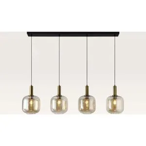 LUSENZ Hängelampe Xirena ambra IV ? Vier Kugeln aus bernsteinfarbenem Glas mit ausgleichenden Wirkung ? Ohne Lichtquelle