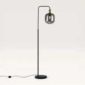 LUSENZ Xirena - Stehlampe Schwarz Metall 150 cm - Rauchglas - Stehlampe wohnzimmer - Modern vintage design - E27 Fassung - Mit Fußschalter