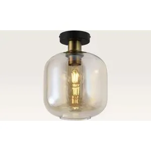 LUSENZ Deckenleuchte Xirena ambra ? Mit einer Kugel aus bernsteinfarbenem Glas und einer schwarzen Deckenplatte aus Metall ? Ohne Leuchtmittel