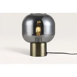 LUSENZ Xelyra - Vintage Tischlampe Schwarz Rauchglas 30 cm - Tischlampe wohnzimmer - Metallständer gold - E27 Fassung - Mit ein/Aus-Schalter