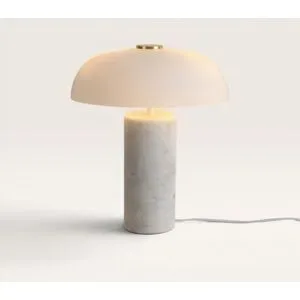 LUSENZ Ivelon - Weiße Marmor Tischlampe 35 cm - Tischlampe wohnzimmer - Opalglas - Japandi tischlampe - E27 Fassung - Mit Ein/Aus-Schalter
