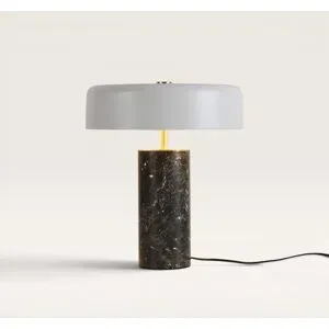LUSENZ Fuston - Schwarze Marmor Tischlampe 35 cm - Tischlampe wohnzimmer - Weiß Metall - Japandi tischlampe - E27 Fassung - Mit Ein/Aus-Schalter