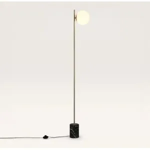 LUSENZ Elara - Stehlampe aus Messing 160 cm - Stehlampe wohnzimmer - Modern Skandinavisch - Schwarzer Marmorfuß - E27 Fassung - Opalglas - Mit Fußschalter