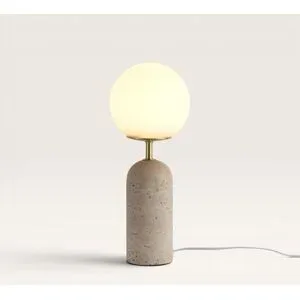 LUSENZ Naeva - Designer Tischlampe Beige mit Opalglas Kugel 40 cm - Travertin - Tischlampe wohnzimmer - E27 Fassung - Modern Design - Mit Ein/Aus-Schalter