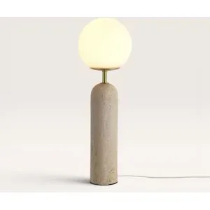 LUSENZ Naeva - Designer Tischlampe Beige mit Opalglas Kugel 50 cm - Travertin - Tischlampe wohnzimmer - E27 Fassung - Modern Design - Mit Ein/Aus-Schalter