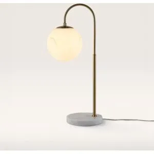 LUSENZ Sereno - Tischlampe Alabasterglas mit Weißer Marmorfuß 30 cm - Modernes design - Tischleuchte - E27 Fassung - Satinmessing Stange - Mit Ein/Aus-Schalter