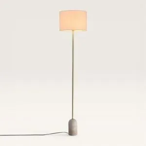 LUSENZ Valira - Stehlampe aus Messing 160 cm - Stehlampe wohnzimmer - Boho design - Leinenschirm - Travertinfuß - E27 Fassung - Mit Fußschalter