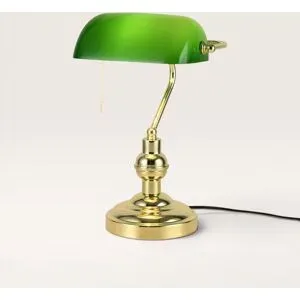 LUSENZ Arvion - Bankerlampe Grün 40 cm - Schreibtischlampe - Klassisch Vintage Design - Gold Metall - E27 Fassung - Mit Ein/Aus-Schalter