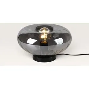 LUSENZ Xiravo - Tischlampe Schwarz Rauchglas 17 cm - Lampe für kommode - Schwarz Metall - Modern design - E27 Fassung - Mit Ein/Aus-Schalter
