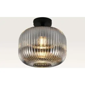 LUSENZ Deckenleuchte Virello vetro fumé ? Kugel aus geriffeltem Rauchglas und schwarzer Metallhalter ? Ohne Leuchtmittel
