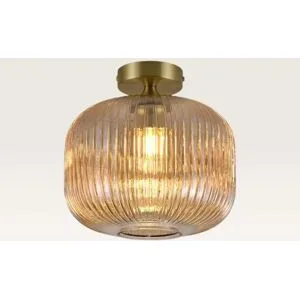 LUSENZ Deckenleuchte Virello ambra ? Lampe für den Innenbereich, aus geripptem, bernsteinfarbenem Glas und Goldmetall ? Ohne Leuchtmittel