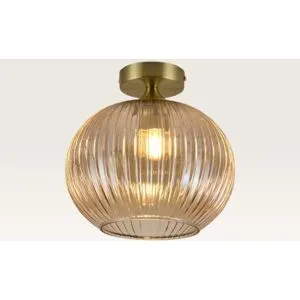 LUSENZ Deckenleuchte Globo ambra ? Lampe für den Innenbereich, aus geripptem, bernsteinfarbenem Glas und Goldmetall ? Ohne Leuchtmittel