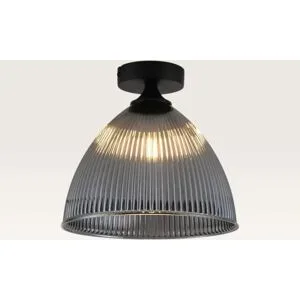 LUSENZ Deckenleuchte Ciotola vetro fumé ? Kuppelförmige Kugel aus geriffeltem Rauchglas und schwarzem Metallträger ? Ohne Leuchtmittel