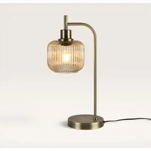 LUSENZ Virello - Tischlampe 45 cm - Tischlampe vintage - Lampe für kommode - Gold Metall - Bernsteinfarbener Lampenschirm aus Glas - E27 Fassung - Mit Ein/Aus-Schalter