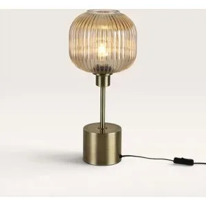 LUSENZ Virello - Tischlampe 45 cm - Tischlampe vintage - Lampe für kommode - Gold Metall - Bernsteinfarbener Lampenschirm - E27 Fassung - Mit Ein/Aus-Schalter