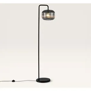LUSENZ Virello - Schwarze Stehlampe Metall 150 cm - Rauchglas - Stehlampe wohnzimmer - Modernes Industriedesign - E27 Fassung - Mit Fußschalter