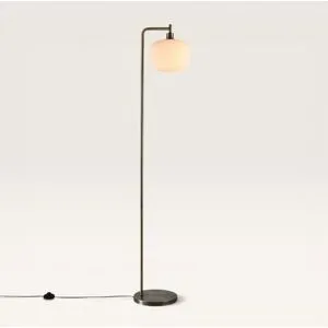 LUSENZ Virello - Stehlampe aus Messing 170 cm - Modernes Industriedesign - Stehlampe wohnzimmer - Weißem Glasschirm - E27 Fassung - Mit Fußschalter