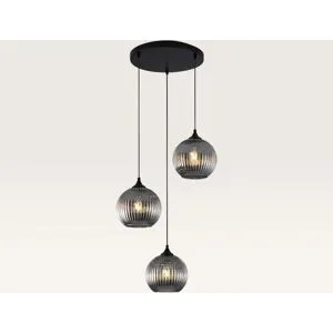 LUSENZ Hängelampe Ovale pendente vetro fumé III ? Drei Kugeln aus geriffeltem Rauchglas mit verspielter Optik ? Ohne Lichtquelle