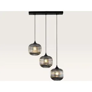 LUSENZ Hängelampe Virello vetro fumé IIl ? Drei Kugeln aus geriffeltem Rauchglas mit verspielter Optik ? Ohne Lichtquelle