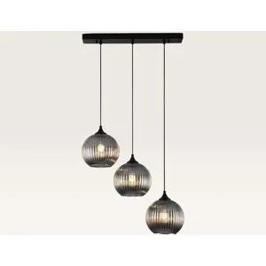 LUSENZ Hängelampe Globo vetro fumé IIl ? Drei Kugeln aus geriffeltem Rauchglas mit verspielter Optik ? Ohne Lichtquelle