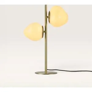 LUSENZ Elyndra - Klassische Tischlampe 60 cm - Tischlampe wohnzimmer - Gold Metall - Zwei kugeln mit Opalglas - E14 Fassung - Mit Ein/Aus-Schalter