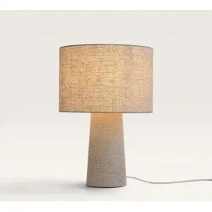 LUSENZ Melyro - Tischlampe Beige 40 cm - Nachttischlampe - Skandinavisch design - E27 Fassung - Linnen - Mit Ein/Aus-Schalter