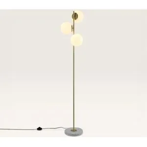 LUSENZ Verano - Stehlampe Gold Metall 150 cm - Stehlampe wohnzimmer - Modernes design - 3 Kugeln - E14 Fassung - Opalglas - Terrazzofuß - Mit Fußschalter