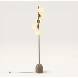 LUSENZ Evania - Stehlampe Taupe Metall 160 cm - Stehlampe wohnzimmer - Modernes design - 5 Kugeln - E14 Fassung - Opalglas - Mit Fußschalter