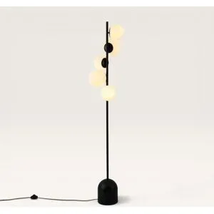 LUSENZ Evania - Schwarze Stehlampe Metall 160 cm - Stehlampe wohnzimmer - Modernes design - 5 Kugeln - E14 Fassung - Opalglas - Mit Fußschalter