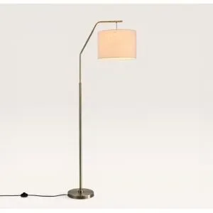 LUSENZ Delion - Stehlampe Gold Metall 165 cm - Stehlampe wohnzimmer - Skandinavisch design - Leinenschirm - E27 Fassung - Mit Fußschalter