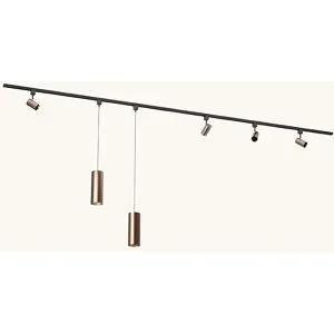 LUSENZ Schienenbeleuchtungs-Set - Gerade - 2x 1,5 m Schiene - 4 Schienenstrahler - 2 Pendelleuchten - Exkl. Leuchtmittel - IP20 - Modular - 230V - Beloria/Belano (M) - Braun