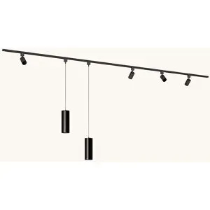 LUSENZ Schienenbeleuchtungs-Set - Gerade - 2x 1,5 m Schiene - 4 Schienenstrahler - 2 Pendelleuchten - Exkl. Leuchtmittel - IP20 - Modular - 230V - Taros/Belano (L) - Schwarz