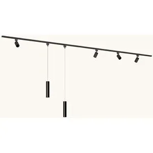 LUSENZ Schienenbeleuchtungs-Set - Gerade - 2x 1,5 m Schiene - 4 Schienenstrahler - 2 Pendelleuchten - Exkl. Leuchtmittel - IP20 - Modular - 230V - Taros/Belano (M) - Schwarz