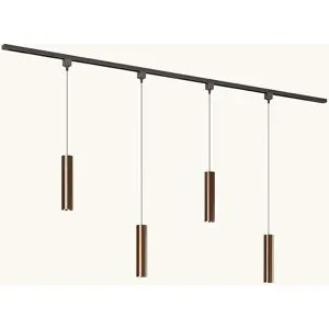 LUSENZ Schienenbeleuchtungs-Set - Gerade - 2x 1 m Schiene - 4 Pendelleuchten - Inkl. 2700K GU10 - IP20 - Modular - 230V - Belano (M) - Bronze