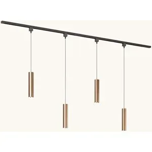 LUSENZ Schienenbeleuchtungs-Set - Gerade - 2x 1 m Schiene - 4 Pendelleuchten - Inkl. 2700K GU10 - IP20 - Modular - 230V - Belano (M) - Braun