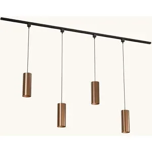 LUSENZ Schienenbeleuchtungs-Set - Gerade - 2x 1 m Schiene - 4 Pendelleuchten - Inkl. 2700K GU10 - IP20 - Modular - 230V - Belano (L) - Braun