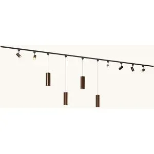 LUSENZ Schienenbeleuchtungs-Set - Gerade - 4x 1 m Schiene - 6 Schienenstrahler - 4 Pendelleuchten - Inkl. 2700K GU10 - IP20 - Modular - 230V - Beloria (L) - Bronze